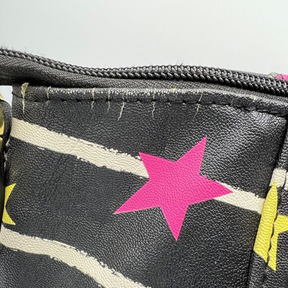 Luv Betsey by Betsey Johnson Satchel Star Print Striped Black White Pink Charm - Picture 9 of 16